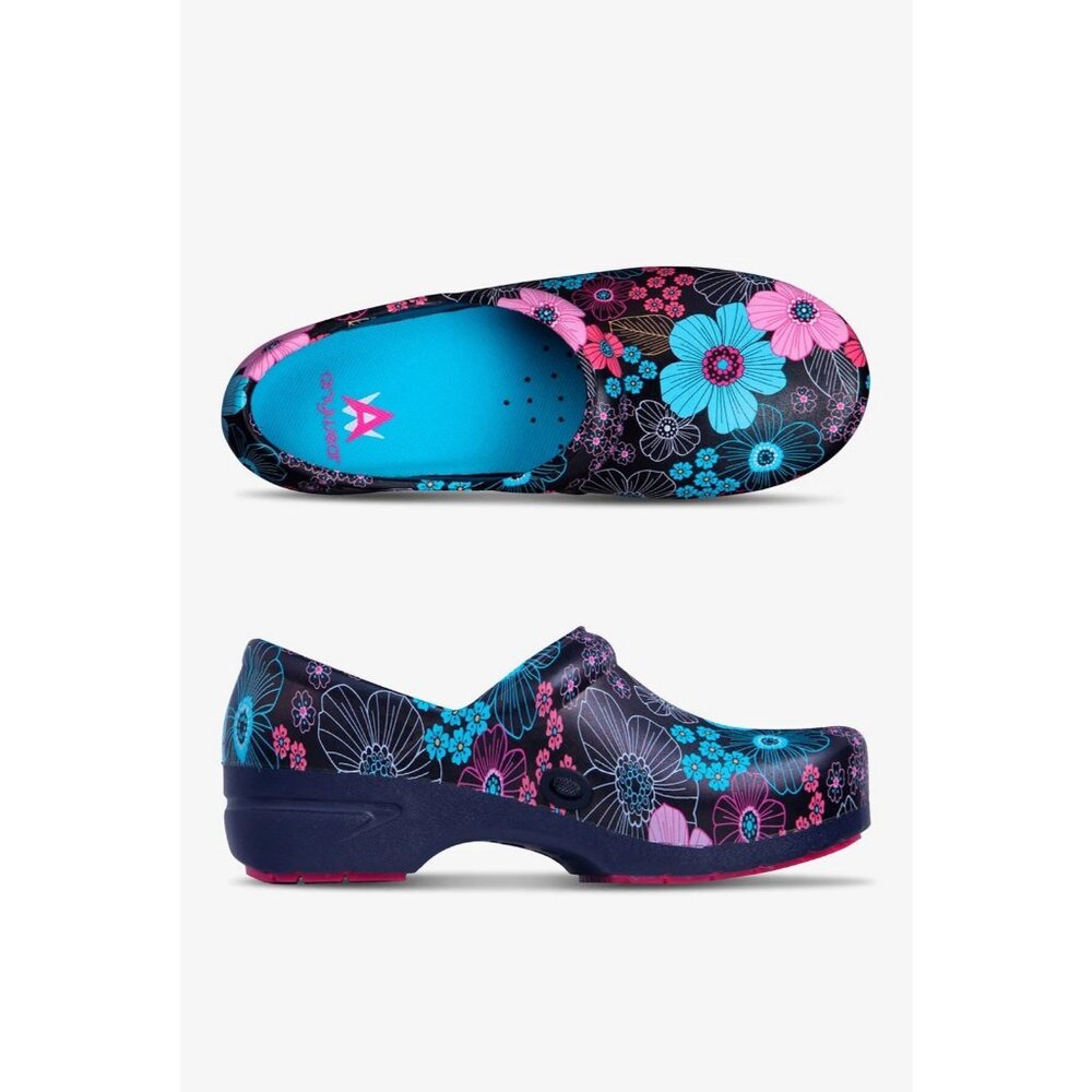 Black Floral Slip-On Clogs in Pink & Turquoise - Picture 2 of 15